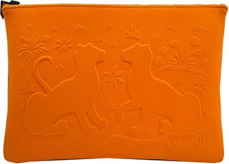 Herm&egrave;s Orange Nylon Polyamide Clutch Bag Pouch (Pre-Owned)