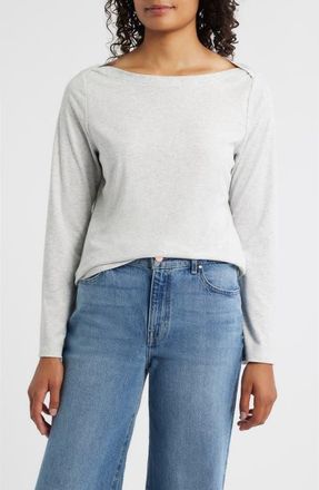 Wit & Wisdom Boat Neck Long Bell Sleeve T-Shirt in Heather Off White at Nordstrom, Size X-Small