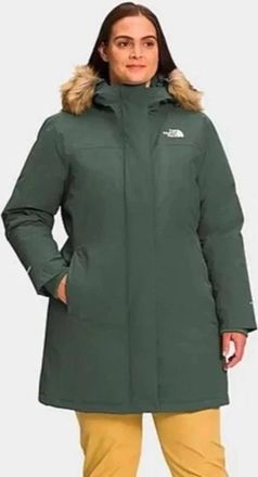 The North Face Arctic Parka Jacket Womens Green Faux Fur Full Zip APP3052
