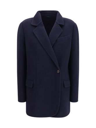 Brunello Cucinelli Navy Blue Notched Lapel Blazer