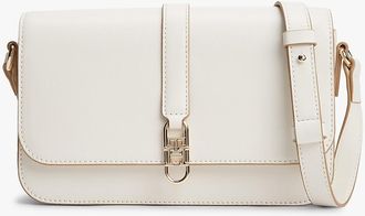 Tommy Hilfiger Womens Polished Monogram Flap Crossbody Bag - White