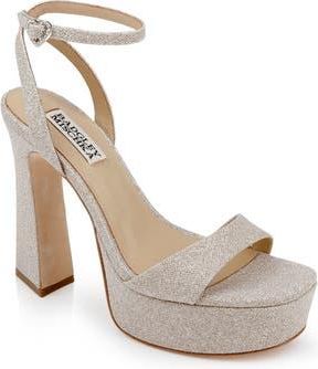 Badgley Mischka Caia Ankle Strap Platform Sandal in Gold Glitter at Nordstrom Rack, Size 9