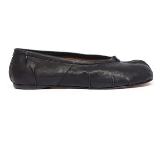 Maison Margiela Schoenen, Dames, Zwart, 38 EU, Leer, Zwarte leren ballerinas met Tabi-teen