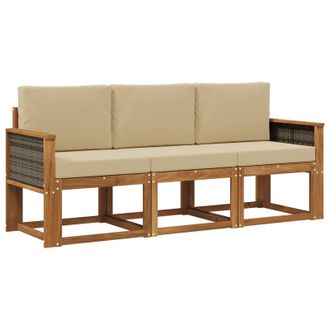vidaXL Conjunto De Sof&aacute;s De Exterior Con Coj&iacute;n 3 Pcs Natural Vidaxl