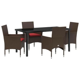 vidaXL Juego De Mesa Y Sillas Con Coj&iacute;n 5 Pcs Marr&oacute;n Rat&aacute;n Sint&eacute;tico Vidaxl