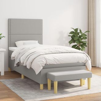 vidaXL Vidaxl - Cama Box Spring Con Colch&oacute;n Tela Gris Claro 100x200 Cm