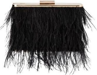 Olga Berg Ostrich Feather Embellished Clutch in Black at Nordstrom Rack