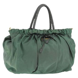 Prada Convertible Bow Tote Tessuto Green Nylon Handbag (Pre-Owned)