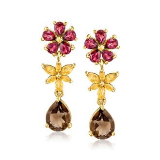 Ross-Simons Smoky Quartz and Rhodolite Garnet Flower Drop Earrings With. Citrines in 18kt Gold Over Sterling