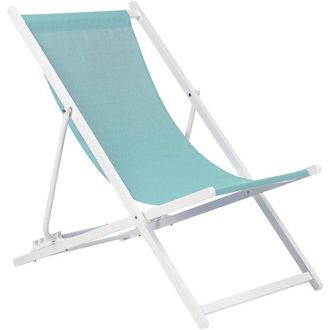 Beliani Tumbona De Jard&iacute;n De Metal Azul Turquesa Blanco Respaldo Reclinable Plegable Locri Ii