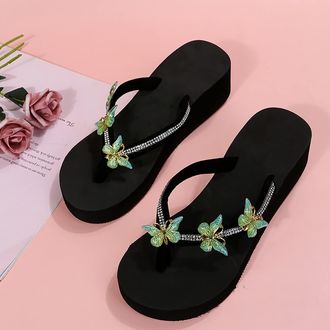Generic 2026 Ladies Fashion Summer Flip Flops Casual Rhinestone Sandals (Green, 6.5)