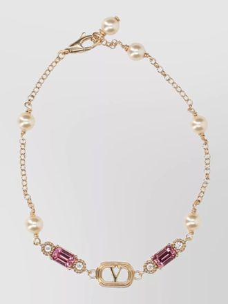 Valentino Garavani bracelet gold tone pearls gemstones design