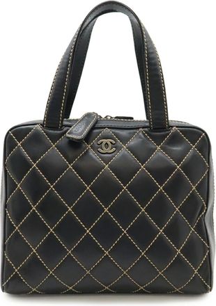 Chanel Black Leather Handbag Tote Bag (Pre-Owned)