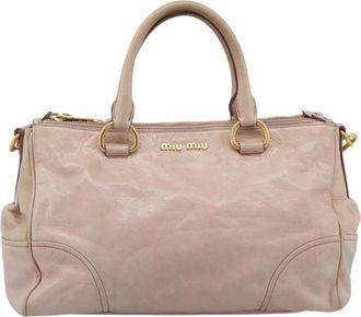 Miu Miu Vitello Lux Ring Satchel Leather Pink Leather Handbag (Pre-Owned)
