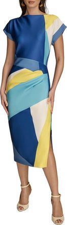 DKNY Colorblock Scuba Knit Midi Dress in Cosmos Multi at Nordstrom, Size 10