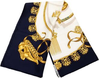 Herm&egrave;s 2000-2020 Les Cavaliers d Or Silk Scarf scarves - Blu