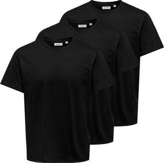 Only & Sons Rundhalsshirt ONLY & SONS ONSJEFF REG SS TEE 3-PACK OTL, Herren, Gr. XXL, schwarz pack:3 x schwarz, Jersey, Obermaterial: 60% Baumwolle, 40% Polyester