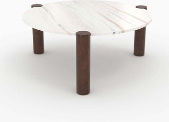 Rendez-Vous D&eacute;co Mesa Baja Redonda De M&aacute;rmol Y Madera De Mango D86 Cm - Pauline