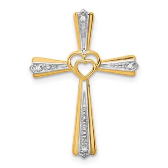 Diamond2Deal 14k Yellow Gold and White Rhodium Diamond Cross Pendant