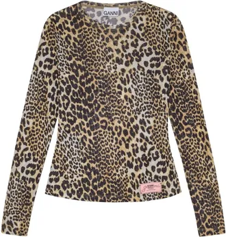 Ganni Leopard Print Long Sleeves Top