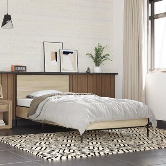 vidaXL Vidaxl - Estructura Cama Madera Ingenier&iacute;a Metal Roble Sonoma 90x200 Cm
