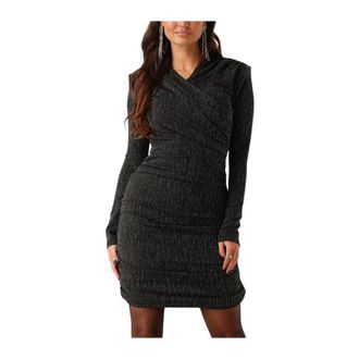 Colourful rebel Glamoureuze Lurex Strepen Gewatteerde Jurk - Dames - Feestkleedjes - Zwart - S - Kleedjes