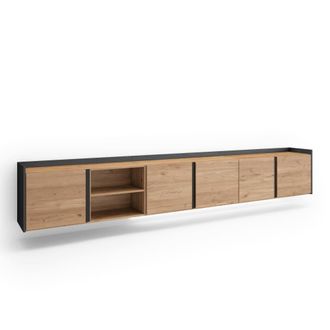 Skraut Home Mueble tv efecto madera roble y negro 309x35x50cm colgado