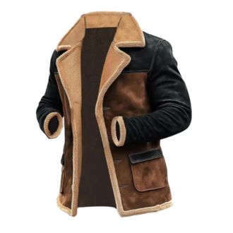 Generic Mens Suede Jacket Winter Warm Zip Up Fleece Overcoat Vintage Lapel Collar Patchwork Coat Soft Comfy Plus Size Jackets Windproof Long Sleeve Outwear fo