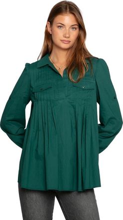 Belle & Bloom Catch Feelings Pintuck Shirt in Dark Green at Nordstrom, Size X-Small
