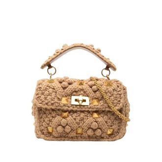 Valentino Pre-owned Knit Studded Satchel - Dames - Vintage Mini Tas - Beige - ONE Size - Vintage