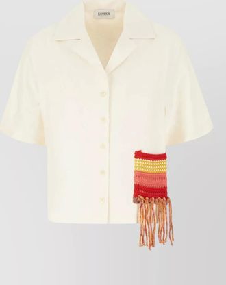 Laneus viscose blend crochet fringe short shirt