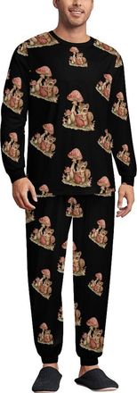 Generic Mushrooms Squirrel Reader Soft Mens Pyjamas Set Loungewear Long Sleeve Round Neck Tops And Pants