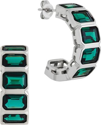 Sterling Forever Nyssa Bezel CZ Station Hoop Earrings