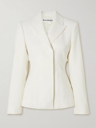 Acne Studios Blazer In Twill Di Misto Lana Con Finiture In Raso - Bianco