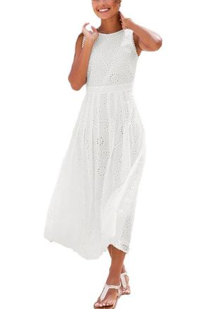 Lascana Womens Sleeveless Eyelet Maxi Dress in White at Nordstrom, Size 14