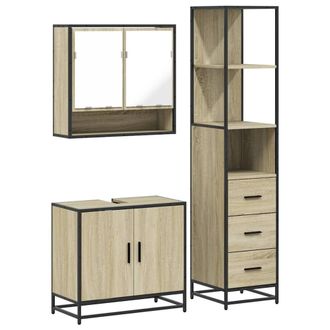 Berkfield Home 3 Piece Bathroom Furniture Set Sonoma Oak Engineered Wood in Light Oak