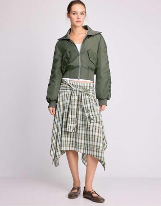 Stradivarius giacca bomber stile corsetto color kaki-Verde