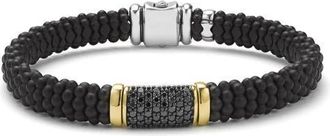 Lagos Mens Two-Tone Matte Black Ceramic Black Diamond Bracelet in Silver at Nordstrom, Size 7.5
