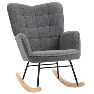 HOMCOM Wingback Rocking Chair For Nursing W/ Steel Frame And Wooden Base Grey | TJ Hughes