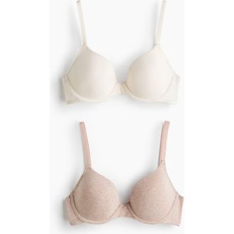 H&M 2-pack Padded Underwired Cotton Bras in Light Beige Melange/cream at Nordstrom, Size 38Dd
