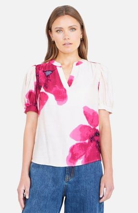 Yumi Watercolour Viscose Floral Top in Pink at Nordstrom, Size 14