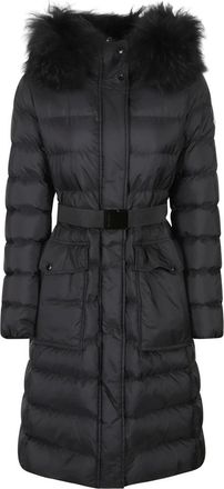 Moncler Khloesse Lange Donsjas met Capuchon en Shearling-afwerking - Dames - Mantels - Zwart - Maat: S Zijde