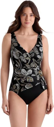 Longitude Buckle Shirred Surplice Long Torso One-Piece Swimsuit in Gilded Garden at Nordstrom, Size 12