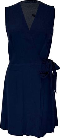 Sandro Sandro Crepe V-Neck Mini Dress in Blue Viscose