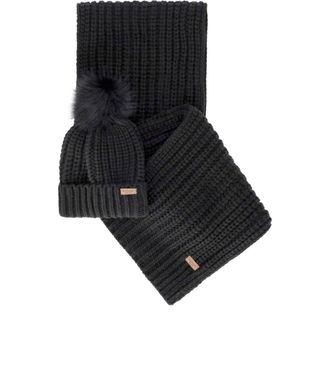 Barbour Saltburn Black Beanie + Scarf Set