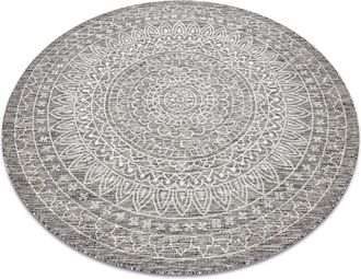 RugsX Alfombra De Cuerda Sisal Loft 21207 Roset&oacute;n Circulo Boho Marfil/plateado/taupe Beige Circulo 160 Cm