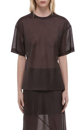 Helmut Lang Sheer Tie Waist T-Shirt in Bistre at Nordstrom, Size X-Large