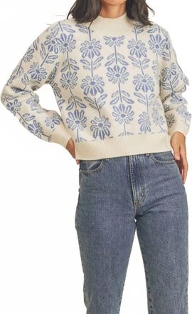 Merci Flower Pullover Sweater In Baby Blue