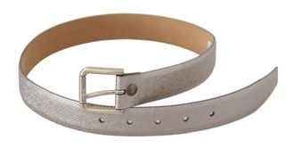 Dolce & Gabbana Womens Metallic Silver Leather Metal Waist Buckle Belt