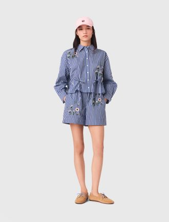 Maje Cropped Embroidered Striped Shirt - Multi-coloured - Maje